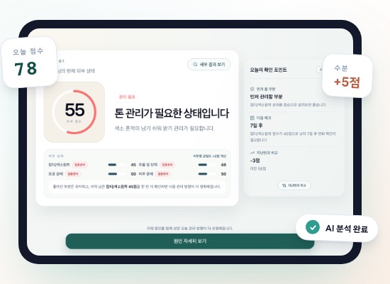 Fonday Pro 실제 상담 리포트 화면 — 오늘 점수 78, 부위별 분석과 관리 포인트